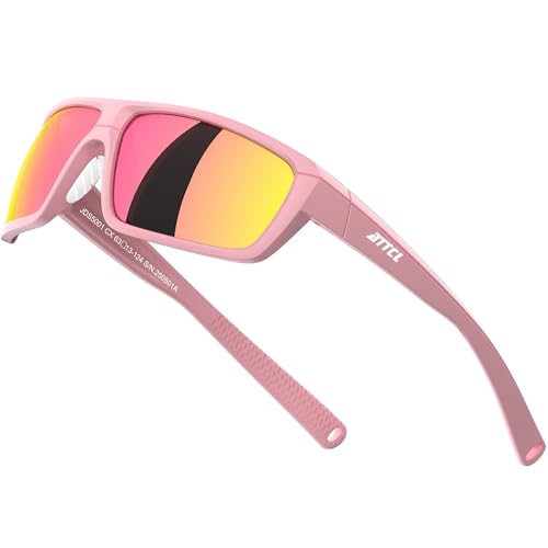 ATTCL Herren Polarisierte Wrap Sonnenbrille UV-Schutz Sportbrille TR90 Rahme Ultraleicht 5001 Pink-Pink von ATTCL
