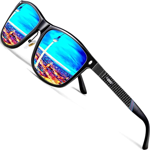 ATTCL Herren Sonnenbrille Sport Polarisierte Fahr Angeln Golf Sportbrille UV400 Schutz (Schwarzer Rahmen+Blaue Linse/verspiegelt) von ATTCL
