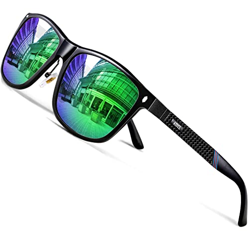 ATTCL Herren Sonnenbrille Sport Polarisierte Fahr Angeln Golf Sportbrille UV400 Schutz (Schwarzer Rahmen+Grüne Linse/verspiegelt) von ATTCL
