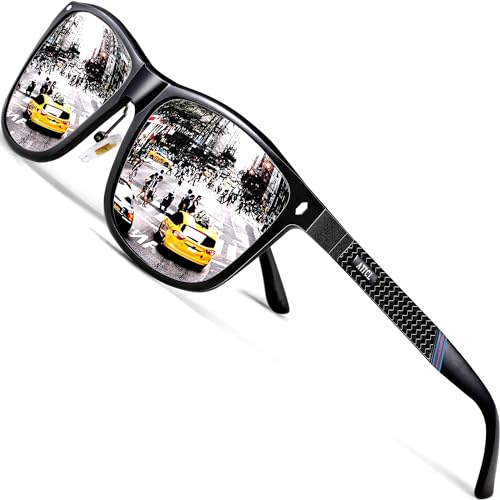 ATTCL Herren Sonnenbrille Sport Polarisierte Fahr Angeln Golf Sportbrille UV400 Schutz (Schwarzer Rahmen+Silberlinse/verspiegelt) von ATTCL
