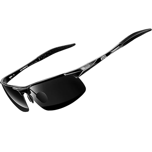 ATTCL Herren Polarisierte Treiber Glasses Sport Sonnenbrille Al-Mg Metallrahme Ultra leicht verspiegelt sonnenbrillen 8177 schwarze von ATTCL