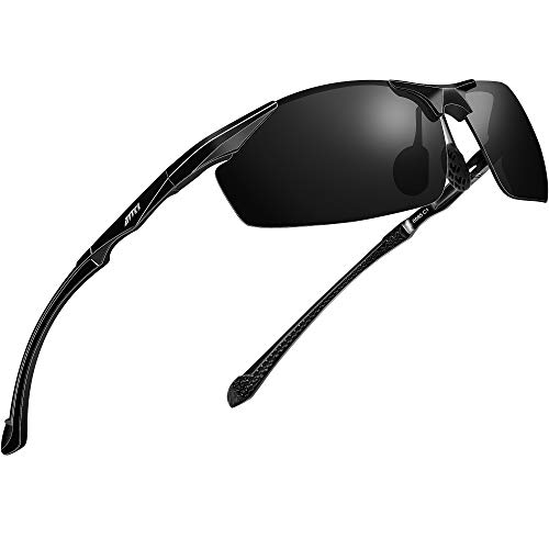 ATTCL Herren Sportbrille Polarisierte Sonnenbrille Fahrerbrille Angeln Reise UV-Schutz Metallrahmen Sonnenbrillen 8585 Black von ATTCL