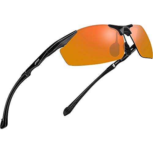 ATTCL Herren Sportbrille Polarisierte Sonnenbrille Fahrerbrille Al-Mg Metall Rahme Ultra Leicht 8585 Red UV400 CAT 3 CE von ATTCL