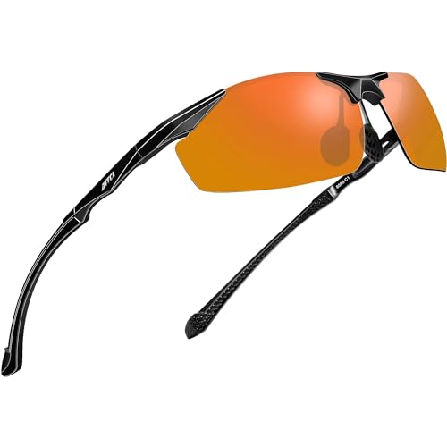 ATTCL Herren Sportbrille Polarisierte Sonnenbrille Fahrerbrille Angeln Reise UV-Schutz Metallrahmen Sonnenbrillen 8585 Red von ATTCL