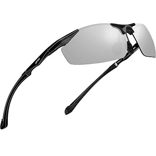 ATTCL Herren Sportbrille Polarisierte Sonnenbrille Fahrerbrille Al-Mg Metall Rahme Ultra Leicht 8585 Silver UV400 CAT 3 CE von ATTCL