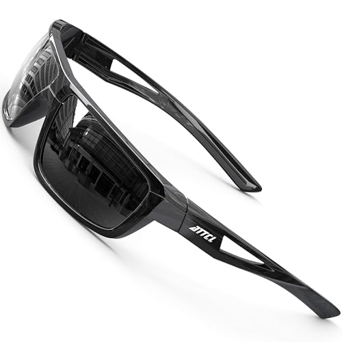 ATTCL Herren Sportbrille Polarisierte Sonnenbrille Fahrerbrille TR90 Rahme Ultra Leicht J2021 Black UV400 CAT 3 CE von ATTCL