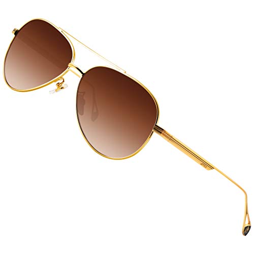 ATTCL Herren Vintage Fliegerbrille Polarisierte Sonnenbrille Pilotenbrille UV400 Schutz QL2033 Gold+Brown von ATTCL