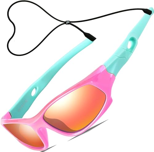 ATTCL Kinder Sonnenbrille TR90 Polarisierte Sportbrille für Jungen und Mädchen Alter 3-10 5025 Pink-blue UV400 CAT 3 CE von ATTCL