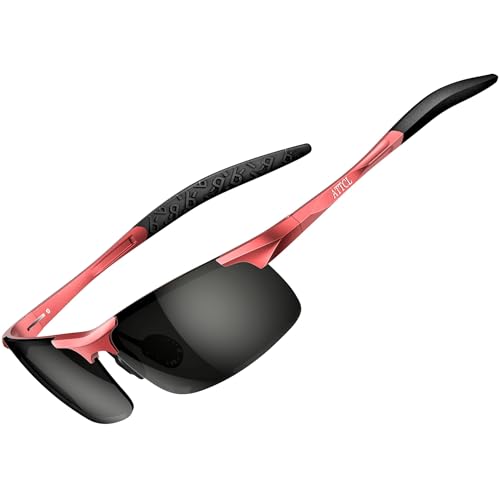 ATTCL Polarisierte Herren-Sport-Sonnenbrille für Fahrer, Golf, Angeln, unzerbrechlicher Metallrahmen, Roter Rahmen/schwarze Gläser (nicht verspiegelt), Medium von ATTCL