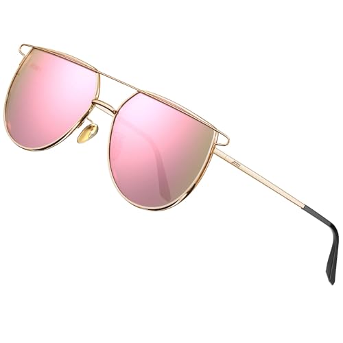 ATTCL Polarisierte Damen Sonnenbrille Großer Metallrahmen UV400-Schutz Sonnenbrillen 3055 C3 Black+gold+pink von ATTCL