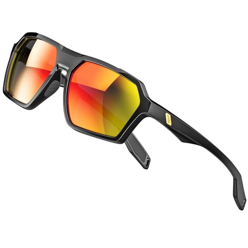 ATTCL Polarisierte Sonnenbrille Herren Sportbrille mit UV-Schutz Hexagonal TR90 Rahmen 2137 C3 Black+red von ATTCL