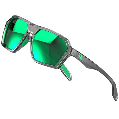 ATTCL Polarisierte Sonnenbrille Herren Sportbrille mit UV-Schutz Hexagonal TR90 Rahmen 2137 C7 Cleargrey+green von ATTCL