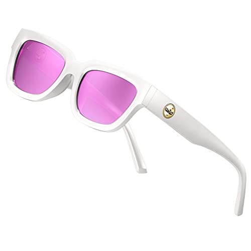 ATTCL Sonnenbrille Damen Polarisierte Vintage TR90 Rahmen Kleiner Rechteckig Sonnenbrillen 5533 C4 White+pink von ATTCL