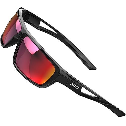ATTCL Sport Polarisierte Sonnenbrille Für Herren Damen TR90 Radfahren Fahren Angeln UV-Schutz Sonnenbrillen J2021 Schwarz/Rot verspiegelt von ATTCL