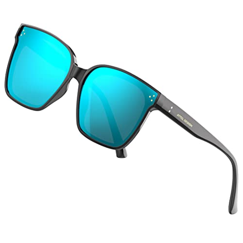 ATTCL Unisex HD Nylonlinse Sonnenbrille Herren Damen verspiegelt TR90 Rahme Ultra Leicht JD211 Black+blue von ATTCL