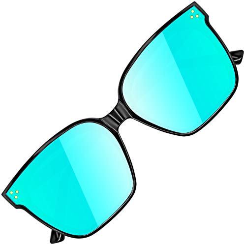 ATTCL Unisex HD Nylonlinse Sonnenbrille Herren Damen verspiegelt TR90 Rahme Ultra Leicht JD211 Black+blue von ATTCL
