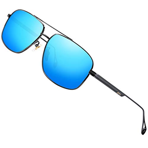 ATTCL Vintage Herren Polarisierte Sonnenbrille Fahrerbrille Rechteckig Metallrahmen UV400 SchutzQL2022 Black+blue von ATTCL