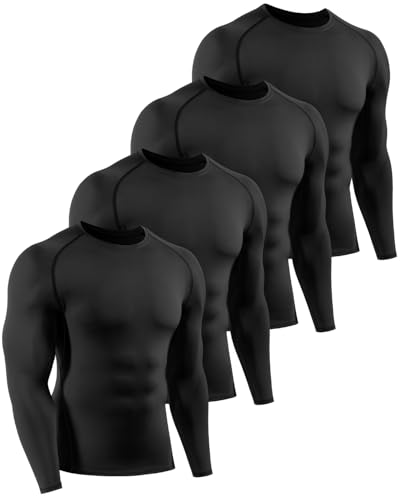 ATTIQOZI 4 Pack Kompressionsshirt Herren Langarm Schnelltrocknend Funktionsshirt Herren Atmungsaktives Laufshirt Longsleeve Sportshirt Männer für Workout Jogging Gym 4 Schwarz XXL von ATTIQOZI
