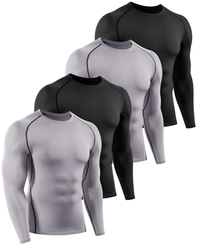 ATTIQOZI 4 Pack Kompressionsshirt Herren Langarm Schnelltrocknend Funktionsshirt Herren Atmungsaktives Laufshirt Longsleeve Sportshirt Männer für Workout Jogging Gym Schwarz/Grau/Schwarz/Grau XXL ATTIQOZI 4 Pack Kompressionsshirt Herren Langarm Schnelltrocknend Funktionsshirt Herren Atmungsaktives Laufshirt Longsleeve Sportshirt Männer für Workout Jogging Gym Schwarz/Grau/Schwarz/Grau XXL von ATTIQOZI