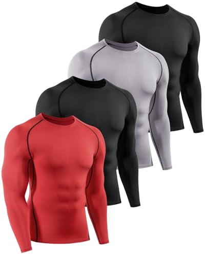 ATTIQOZI 4 Pack Kompressionsshirt Herren Langarm Schnelltrocknend Funktionsshirt Herren Atmungsaktives Laufshirt Longsleeve Sportshirt Männer für Workout Jogging Gym Schwarz/Grau/Schwarz/Rot S ATTIQOZI 4 Pack Kompressionsshirt Herren Langarm Schnelltrocknend Funktionsshirt Herren Atmungsaktives Laufshirt Longsleeve Sportshirt Männer für Workout Jogging Gym Schwarz/Grau/Schwarz/Rot S von ATTIQOZI