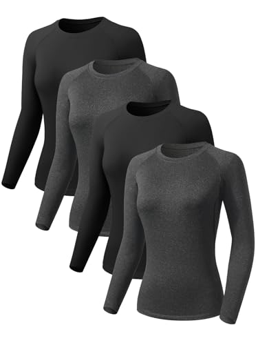 ATTIQOZI 4 Pack Langarmshirt Damen Schnelltrocknend Funktionsshirt Damen Kompressionsshirt Laufshirts, Atmungsaktiv Workout Fitness Oberteil Langarm Sportshirt Schwarz/Grau/Schwarz/Grau L ATTIQOZI 4 Pack Langarmshirt Damen Schnelltrocknend Funktionsshirt Damen Kompressionsshirt Laufshirts, Atmungsaktiv Workout Fitness Oberteil Langarm Sportshirt Schwarz/Grau/Schwarz/Grau L von ATTIQOZI