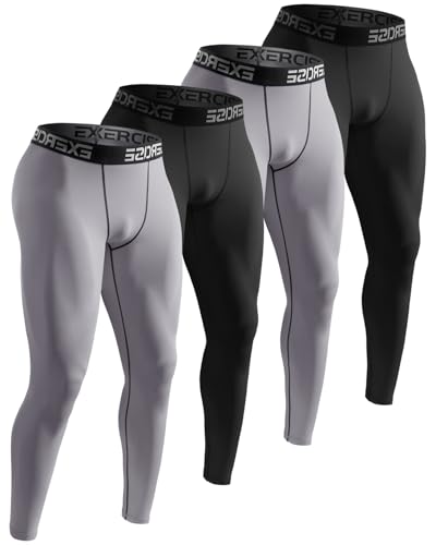 ATTIQOZI 4 Pack Sport Leggings Herren Lange Kompressionshose Herren als Laufhose - Atmungsaktive Jogging Tights mit Funktionsunterhose für Fitness Training Schwarz/Grau/Schwarz/Grau XXL von ATTIQOZI