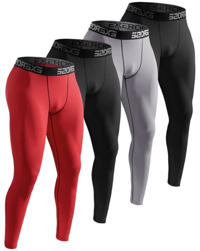ATTIQOZI 4 Pack Sport Leggings Herren Lange Kompressionshose Herren als Laufhose - Atmungsaktive Jogging Tights mit Funktionsunterhose für Fitness Training Schwarz/Grau/Schwarz/Rot XXL von ATTIQOZI