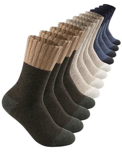 ATTIQOZI 6 Paar Thermosocken Herren,Warme Wintersocken Merino Wollsocken Herren, Dicke Atmungsaktiv Socken Skisocken Wandersocken für Zuhause, Outdoor, Lauf 2Kaffeebraun/2Kaki/2Dunkelblau von ATTIQOZI