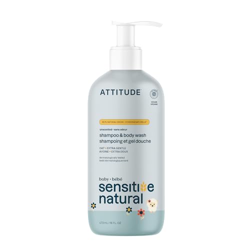 ATTITUDE Shampoo and Body Wash for Baby with Sensitive Skin, EWG Verified, Plant- and Mineral-Based Ingredients, Vegan, Enriched with Oatmeal, Unscented, 473 mL von ATTITUDE