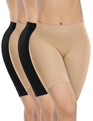 ATTLADY Damen Seamless Smooth Boyshorts Panties Shorts, 2 Schwarz und 2 Nude, S (4er Pack) von ATTLADY