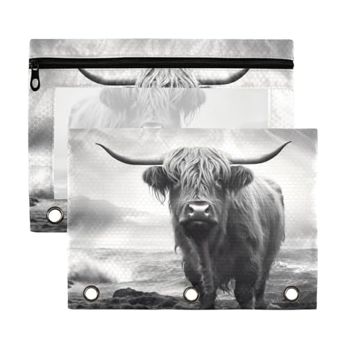 ATTX Lustiges Federmäppchen mit 3 Ringen, großes Fassungsvermögen, transparentes Fenster, mit glattem Reißverschluss, robuster Bürobedarf-Organizer #285 von ATTX