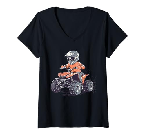 Damen Kinder 4 Räder T-Shirt mit V-Ausschnitt Damen Kinder 4 Räder T-Shirt mit V-Ausschnitt von ATV, Quad and 4 Wheeler for Kids Design
