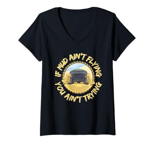 Damen ATV Quad Four Wheeler Mud Ain't Flying Mudding 4x4 Off Road T-Shirt mit V-Ausschnitt von ATV Quad Riding 4 Wheeler Offroad Accessories 4x4