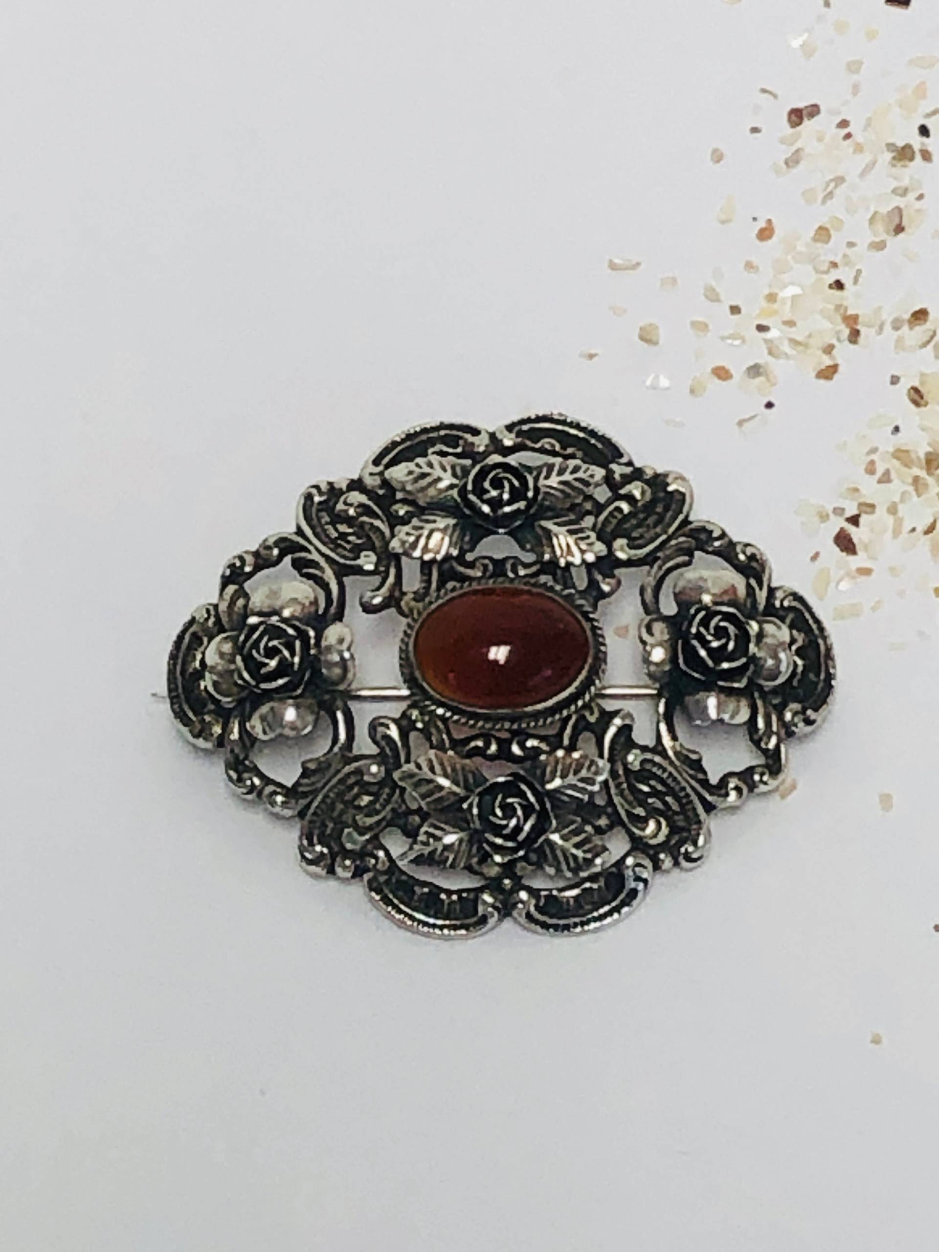 Jahrgang Peruzzi Florenz Carnelian Sterling Silber Brosche Jahrgang Peruzzi Florenz Carnelian Sterling Silber Brosche von ATZAJEWELRY