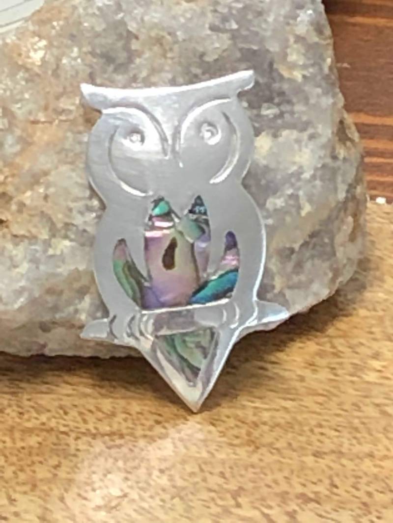 Vintage Sterling Silber Eule Scatter Pin Brosche Mit Abalone Einsatz von ATZAJEWELRY