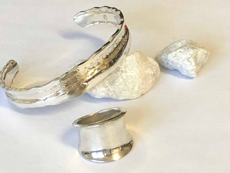 sterling Silber Manschette Armband & Ring Set - Größe 8 von ATZAJEWELRY