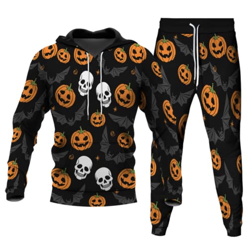 ATZTD Halloween-Jogginganzug für Herren mit Hose und Kapuzenpullover, Trainingsanzug, unisex, Halloween4, Größe 3XL von ATZTD