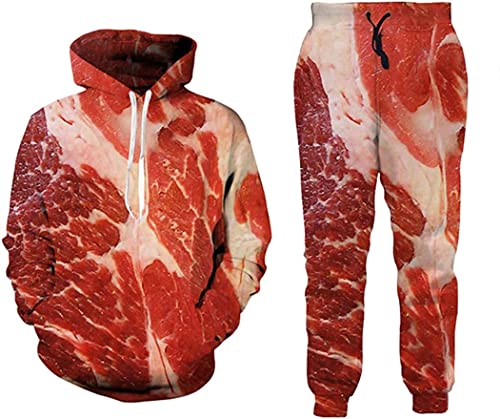 ATZTD Herren Trainingsanzug 3D-Druck Fleisch Rind Hoodies und Hose Sweatshirt Trainingsanzug (Herren, 2XL) von ATZTD