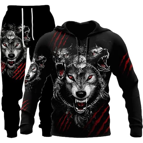 Herren 2-teiliges Set Trainingsanzug Wolf, Tiger, Löwe Print Jogger Sweatpants Jogginganzüge Sweatsuit (Herren 1, L) von ATZTD