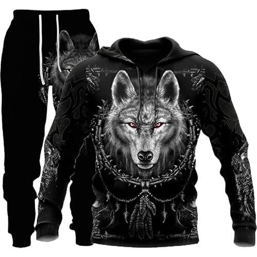 Herren 2-teiliges Set Trainingsanzug Wolf, Tiger, Löwe Print Jogger Sweatpants Jogginganzüge Sweatsuit (Herren 2, L) von ATZTD