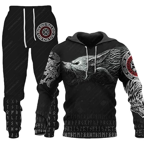 Herren 2-teiliges Set Trainingsanzug Wolf, Tiger, Löwe Print Jogger Sweatpants Jogginganzüge Sweatsuit (Herren 4, XXL) von ATZTD