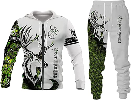 Herren Anzug Löwe Wolf 3D gedruckt Hoodie Hose Anzug Männlich Herbst Freizeit Trainingsanzug Tiere (Hirsch 5, M) von ATZTD