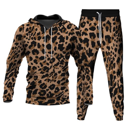 Herren-Kapuzenpullover und Hose, Leoparden-Trainingsanzug, Sportbekleidung, Sets mit (Trainingsanzüge, XL) von ATZTD