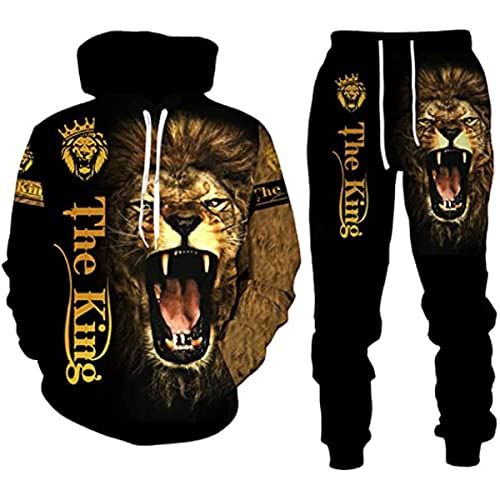 Herren König der Löwen 3D gedruckt Herren Hoodies Pullover Set Pullover Trainingsanzug Lang (Löwe1,L) von ATZTD