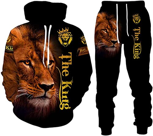 Herren König der Löwen 3D gedruckt Herren Hoodies Pullover Set Pullover Trainingsanzug Lang (Löwe7,M) von ATZTD