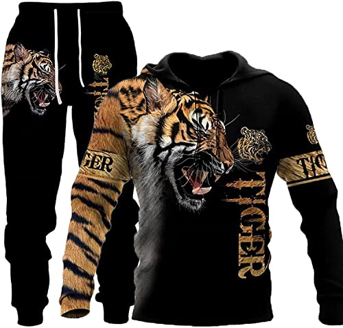 Herren Lion Tiger Color Jogging Anzug Trainingsanzug Sportanzug Fitness Sporthose Schlauch Hoodie (Tiger3,M) von ATZTD