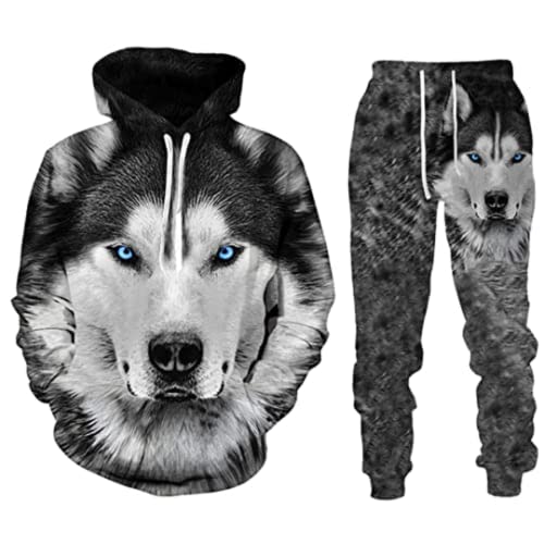 Herren-Sets Trainingsanzüge Wolf 3D bedruckte Herren-Kapuzenpullover + Jogginghose zweiteiliger Anzug (Herren 5,M) von ATZTD