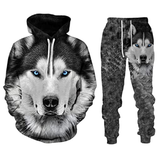 Herren-Sets Trainingsanzüge Wolf 3D bedruckte Herren-Kapuzenpullover + Jogginghose zweiteiliger Anzug (Herren5, L) von ATZTD