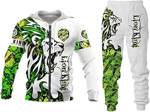 Herrenanzug Löwe Wolf 3D gedruckt Hoodie Hose Anzug Männlich Herbst Freizeit Trainingsanzug Tiere (Löwe 6,4XL) von ATZTD