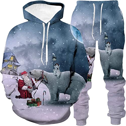 Unisex Weihnachten Sportbekleidung Trainingsanzug Jogginganzug Pullover Kapuzenjacke + Hose Hoodie Herbst Winter (Christmas3,6XL) von ATZTD
